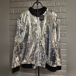 **LAST ONE** Silver Sequin Bomber Jacket